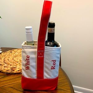 Lands End red and white canvas wine tote